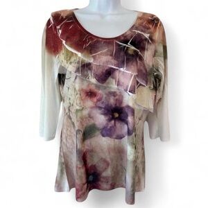 Floral Preppy Fairy Ruffle Layered Coldwater Creek Preppy Blouse